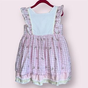 Haute Baby 100% Cotton Dress Pink Gingham & Embroidered Flowers Size 4T